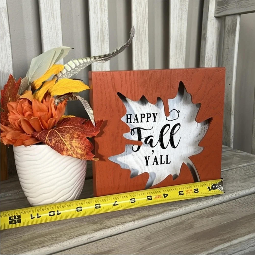 Fall Leaf 'Happy Fall Y’all ' Wooden Decor Sign & Floral 🍃🆕🍃